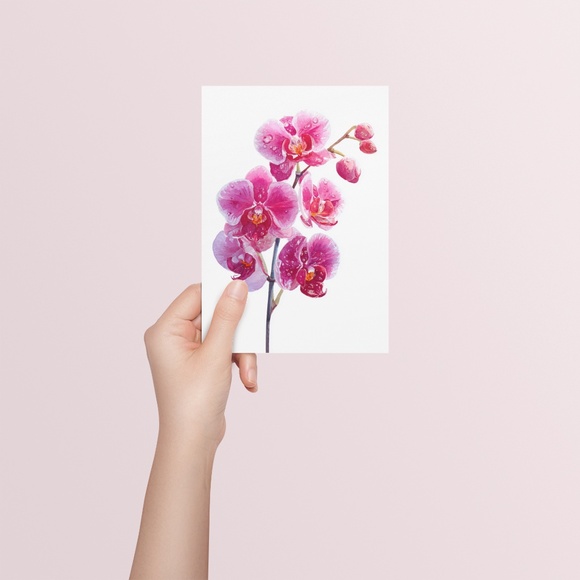 Watercolor Pink Orchids Wall Art Print Unframed - Elegant Floral Serenity - Picture 5 of 6